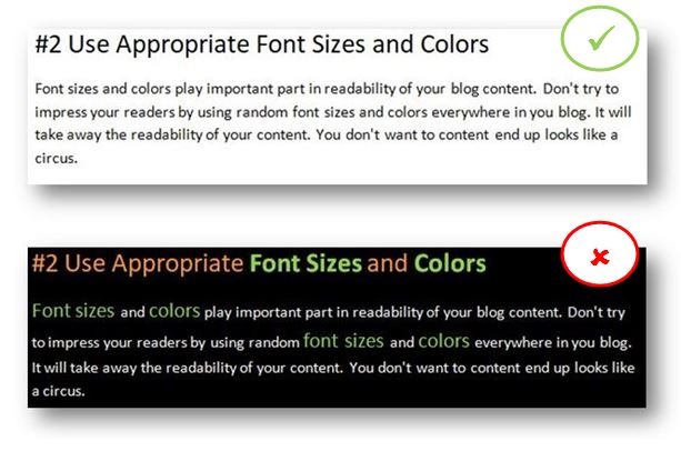 Font Sizes and Colors