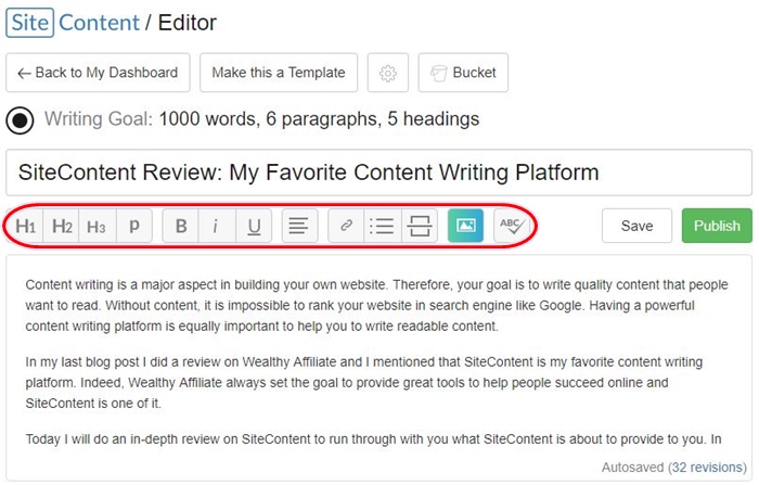 SiteContent Editor Toolbar