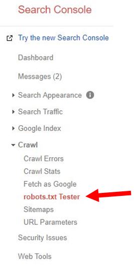 google search console robots tester
